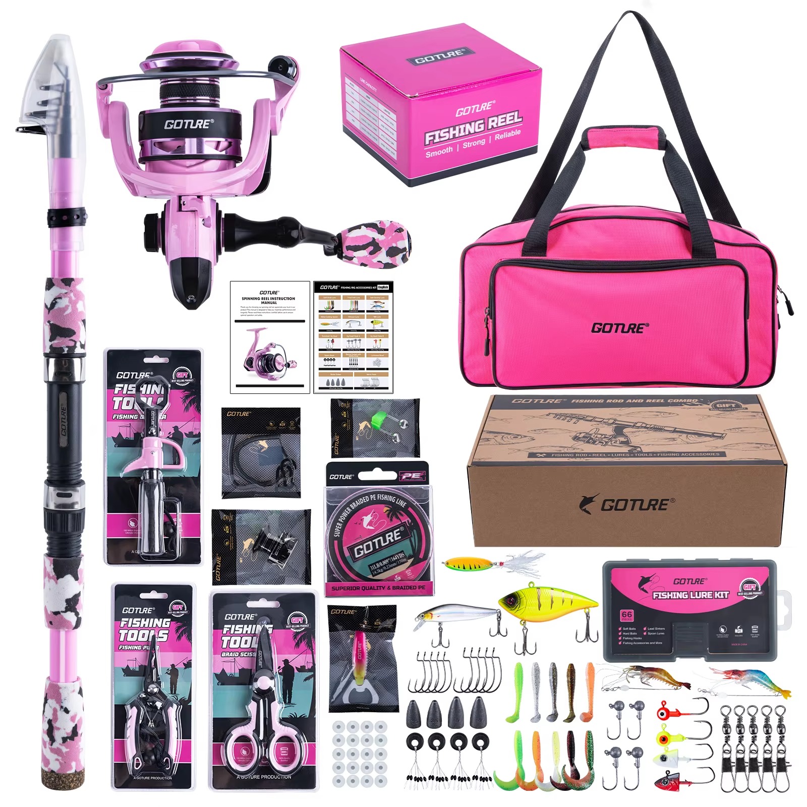 Goture Pink Fishing Rod and Re - Reel Bag review and price